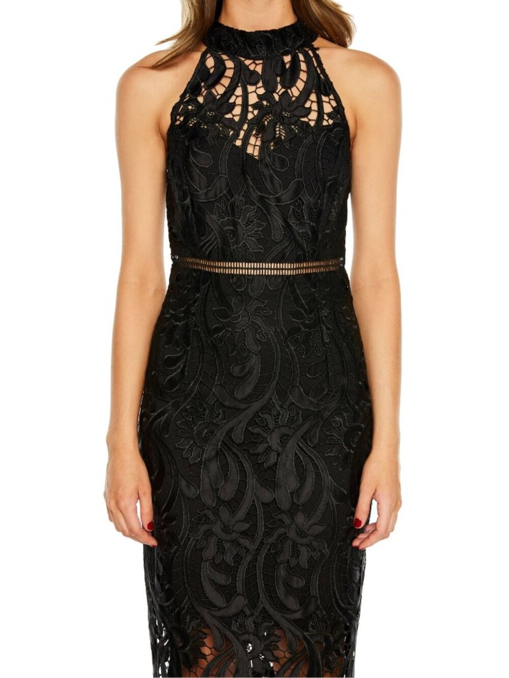 🆕BARDOT Isa Lace Halter Cocktail Dress X-Small 4 Black - Picture 2 of 12